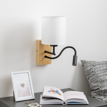 Brilagi - LED Elastyczny kinkiet NUBILA WOOD 1xE27/25W/230V + LED/3W dąb/biały
