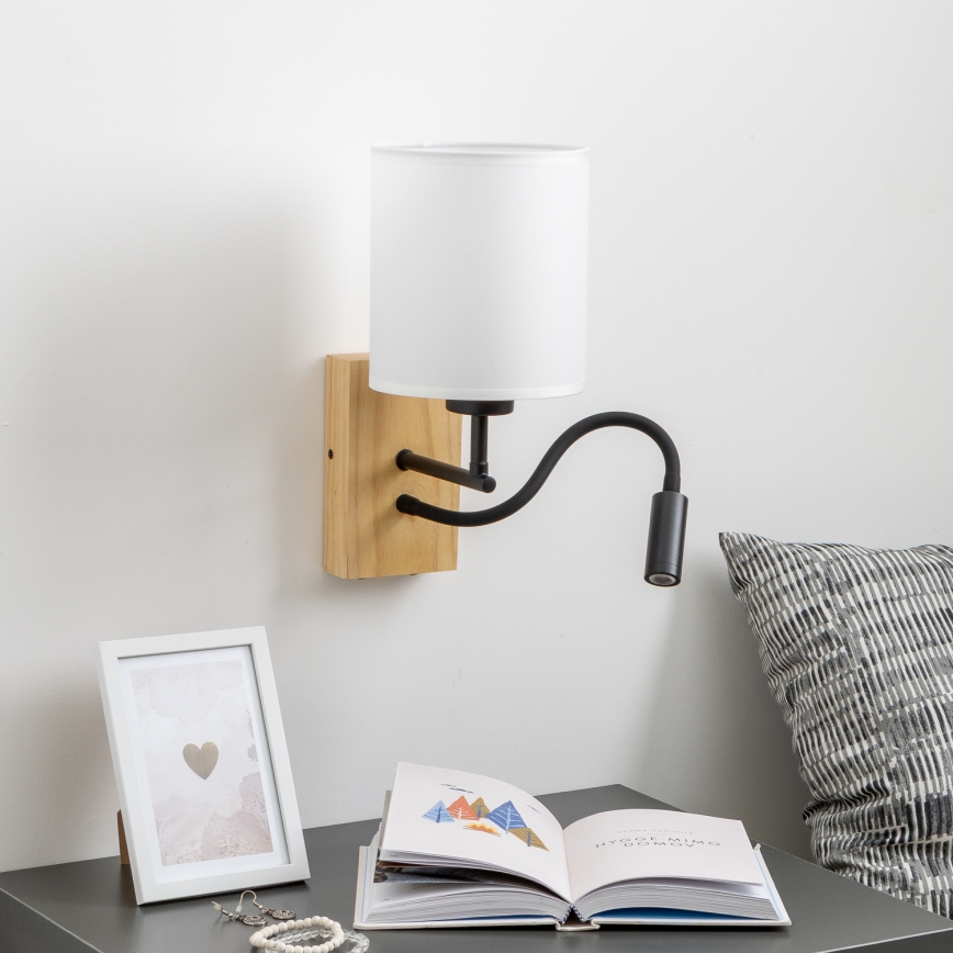 Brilagi - LED Elastyczny kinkiet NUBILA WOOD 1xE27/25W/230V + LED/3W dąb/biały