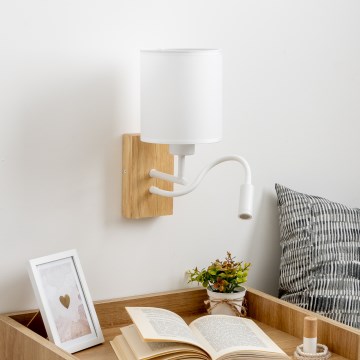Brilagi - LED Elastyczny kinkiet NUBILA WOOD 1xE27/25W/230V + LED/3W dąb/biały