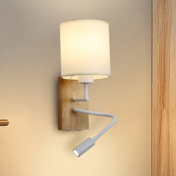 Brilagi - LED Elastyczny kinkiet NUBILA WOOD 1xE27/25W/230V + LED/3W dąb/biały/kremowy