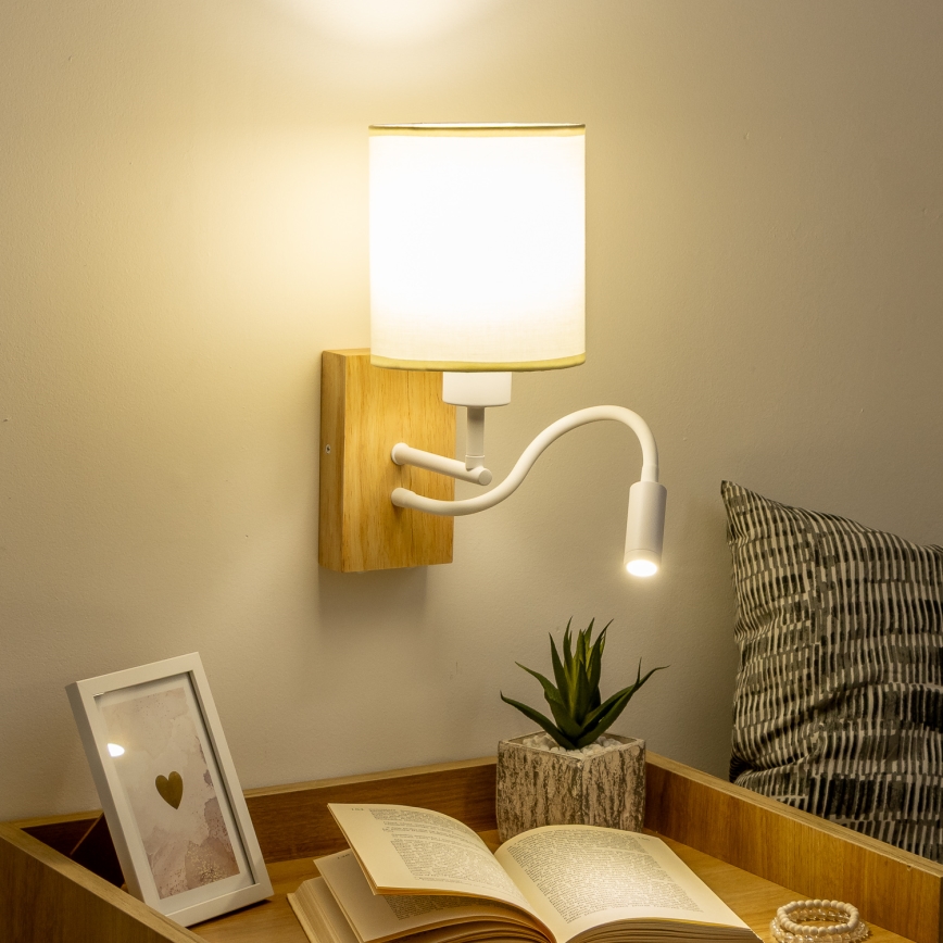 Brilagi - LED Elastyczny kinkiet NUBILA WOOD 1xE27/25W/230V + LED/3W dąb/biały/kremowy