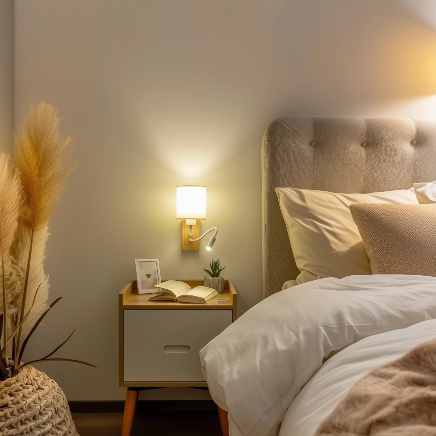 Brilagi - LED Elastyczny kinkiet NUBILA WOOD 1xE27/25W/230V + LED/3W dąb/biały/kremowy