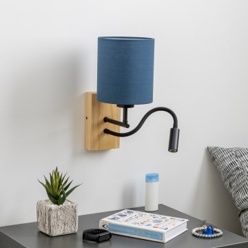 Brilagi - LED Elastyczny kinkiet NUBILA WOOD 1xE27/25W/230V + LED/3W dąb/ciemnoniebieski
