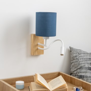 Brilagi - LED Elastyczny kinkiet NUBILA WOOD 1xE27/25W/230V + LED/3W dąb/ciemnoniebieski