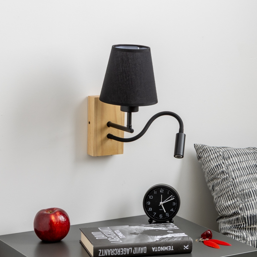 Brilagi - LED Elastyczny kinkiet NUBILA WOOD 1xE27/25W/230V + LED/3W dąb/czarny
