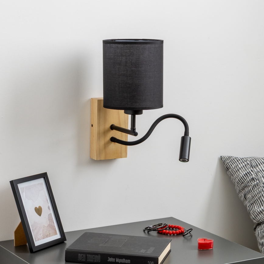 Brilagi - LED Elastyczny kinkiet NUBILA WOOD 1xE27/25W/230V + LED/3W dąb/czarny