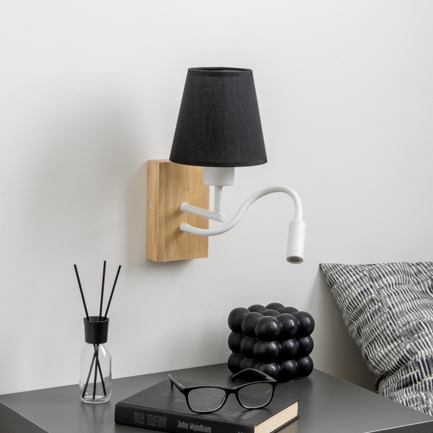 Brilagi - LED Elastyczny kinkiet NUBILA WOOD 1xE27/25W/230V + LED/3W dąb/czarny