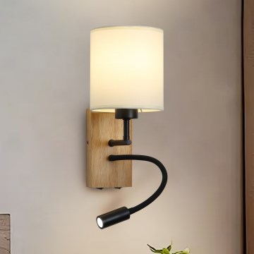 Brilagi - LED Elastyczny kinkiet NUBILA WOOD 1xE27/25W/230V + LED/3W dąb/czarny/kremowy