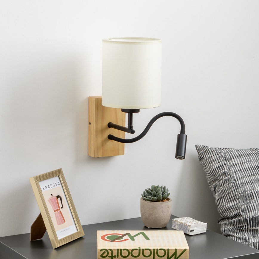Brilagi - LED Elastyczny kinkiet NUBILA WOOD 1xE27/25W/230V + LED/3W dąb/czarny/kremowy