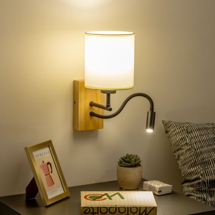 Brilagi - LED Elastyczny kinkiet NUBILA WOOD 1xE27/25W/230V + LED/3W dąb/czarny/kremowy