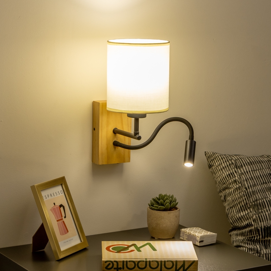 Brilagi - LED Elastyczny kinkiet NUBILA WOOD 1xE27/25W/230V + LED/3W dąb/czarny/kremowy