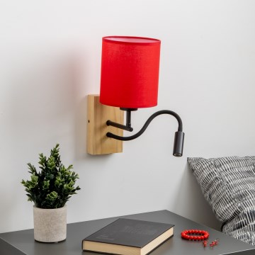 Brilagi - LED Elastyczny kinkiet NUBILA WOOD 1xE27/25W/230V + LED/3W dąb/czerwony