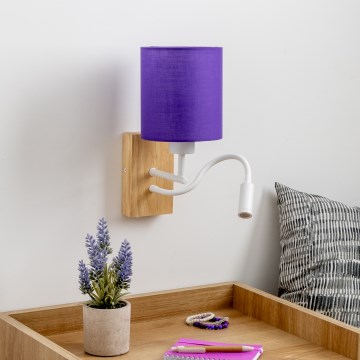 Brilagi - LED Elastyczny kinkiet NUBILA WOOD 1xE27/25W/230V + LED/3W dąb/fioletowy