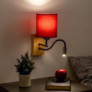 Brilagi - LED Elastyczny kinkiet NUBILA WOOD 1xE27/25W/230V + LED/3W dąb/pompejańska czerwień