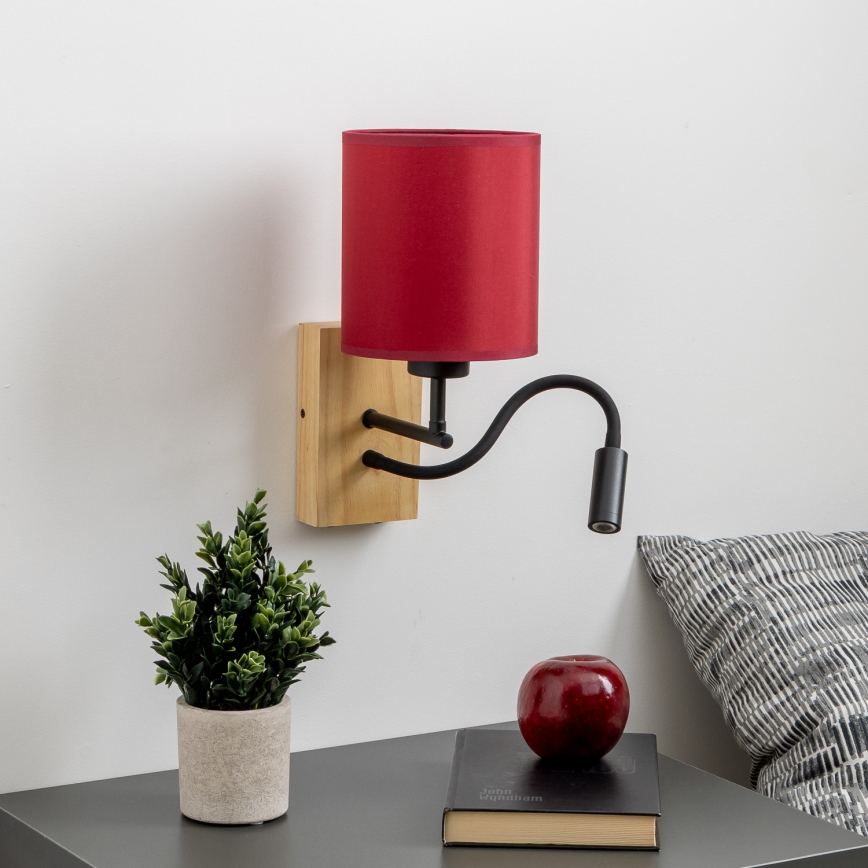 Brilagi - LED Elastyczny kinkiet NUBILA WOOD 1xE27/25W/230V + LED/3W dąb/pompejańska czerwień