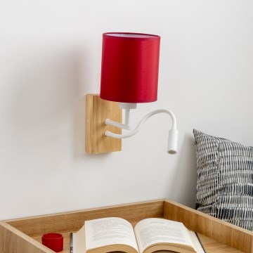 Brilagi - LED Elastyczny kinkiet NUBILA WOOD 1xE27/25W/230V + LED/3W dąb/pompejańska czerwień