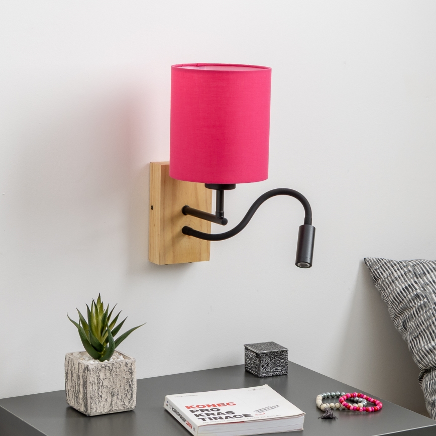 Brilagi - LED Elastyczny kinkiet NUBILA WOOD 1xE27/25W/230V + LED/3W dąb/różowy