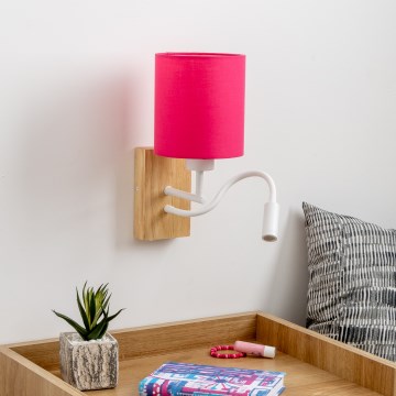 Brilagi - LED Elastyczny kinkiet NUBILA WOOD 1xE27/25W/230V + LED/3W dąb/różowy