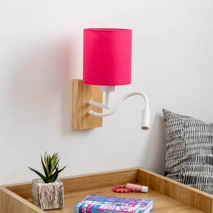 Brilagi - LED Elastyczny kinkiet NUBILA WOOD 1xE27/25W/230V + LED/3W dąb/różowy