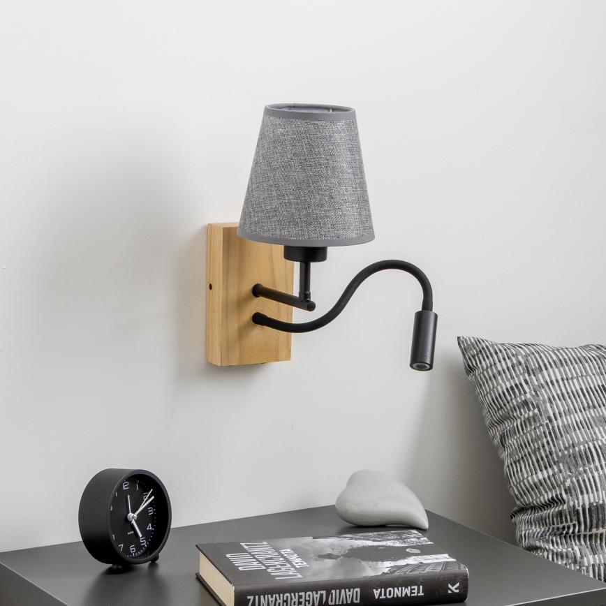 Brilagi - LED Elastyczny kinkiet NUBILA WOOD 1xE27/25W/230V + LED/3W dąb/szary