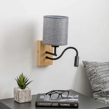 Brilagi - LED Elastyczny kinkiet NUBILA WOOD 1xE27/25W/230V + LED/3W dąb/szary