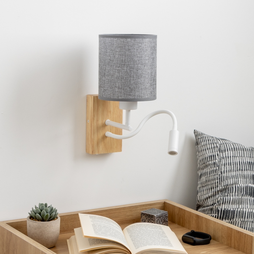 Brilagi - LED Elastyczny kinkiet NUBILA WOOD 1xE27/25W/230V + LED/3W dąb/szary