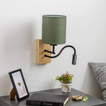 Brilagi - LED Elastyczny kinkiet NUBILA WOOD 1xE27/25W/230V + LED/3W dąb/zielony