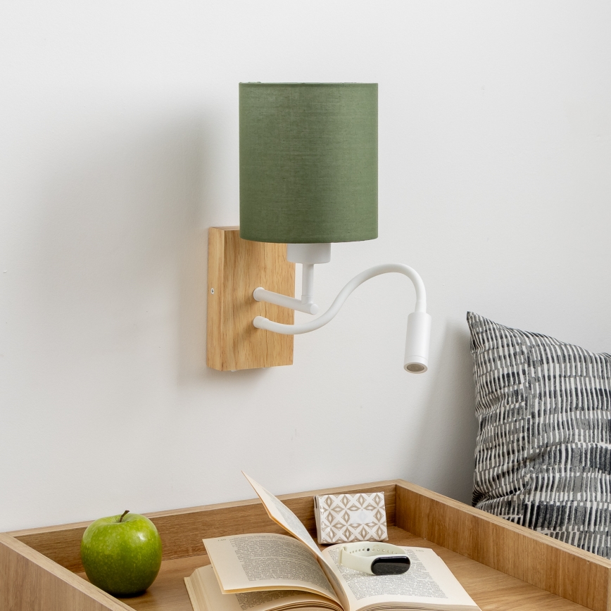 Brilagi - LED Elastyczny kinkiet NUBILA WOOD 1xE27/25W/230V + LED/3W dąb/zielony