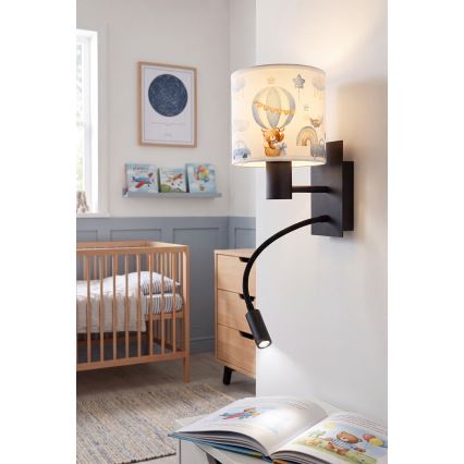 Brilagi - LED Dziecięca giętna lampa ścienna BOBO 1xE27/25W/230V + LED/3W czarna/biała/niebieska/z misiami