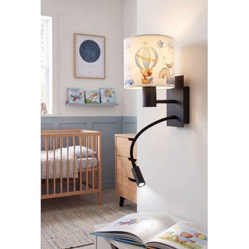 Brilagi - LED Dziecięca giętna lampa ścienna BOBO 1xE27/25W/230V + LED/3W czarna/biała/niebieska/z misiami