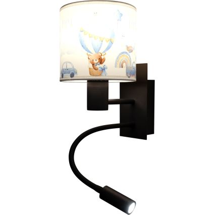 Brilagi - LED Dziecięca giętna lampa ścienna BOBO 1xE27/25W/230V + LED/3W czarna/biała/niebieska/z misiami