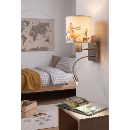 Brilagi - LED regulowany kinkiet dziecięcy BOBO 1xE27/25W/230V + LED/3W matowy chrom/biały/zwierzątka