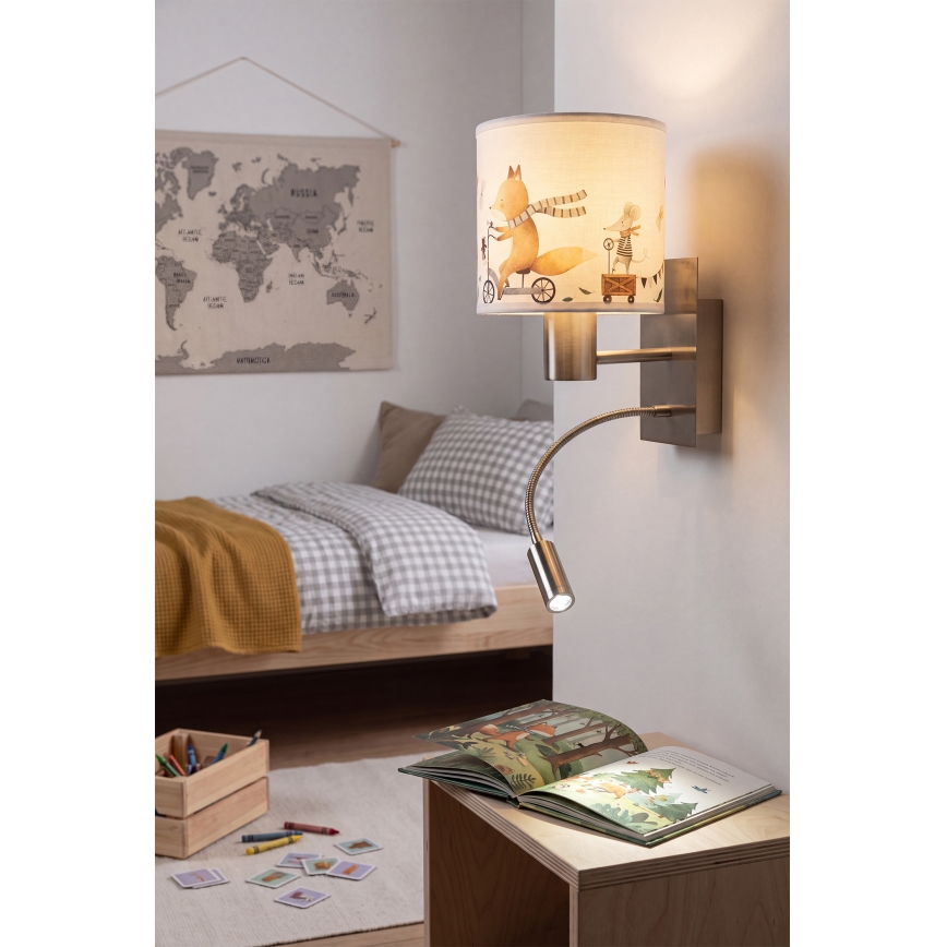 Brilagi - LED regulowany kinkiet dziecięcy BOBO 1xE27/25W/230V + LED/3W matowy chrom/biały/zwierzątka