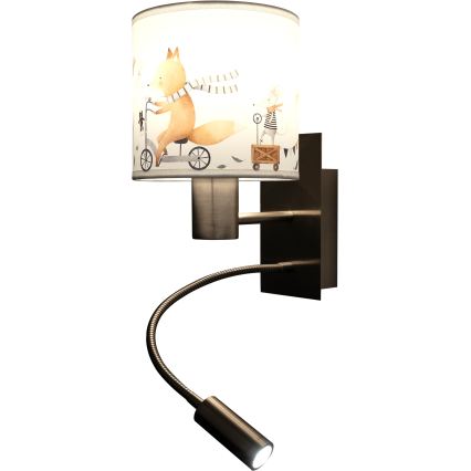Brilagi - LED regulowany kinkiet dziecięcy BOBO 1xE27/25W/230V + LED/3W matowy chrom/biały/zwierzątka