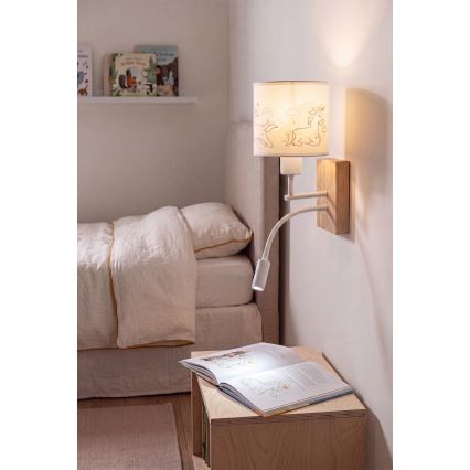 Brilagi - Lampka dziecięca LED BOBO WOOD, giętka lampa ścienna, 1xE27/25W/230V + LED/3W, dąb/biały/jednorożce