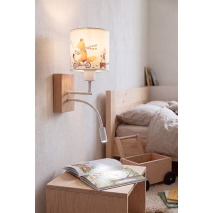 Brilagi - LED Dziecięca elastyczna lampa ścienna BOBO WOOD 1xE27/25W/230V + LED/3W dąb/biały/zwierzątka