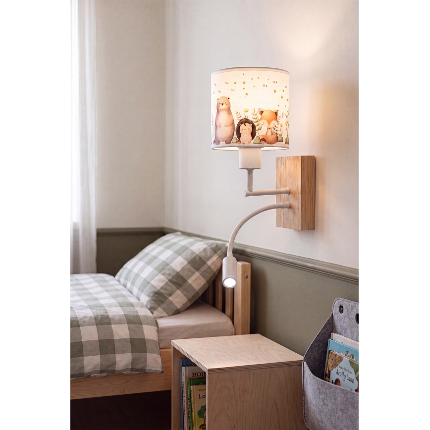 Brilagi - LED Dziecięca giętna lampa ścienna BOBO WOOD 1xE27/25W/230V + LED/3W dąb/biały/zwierzątka