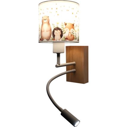 Brilagi - LED Dziecięca giętna lampa ścienna BOBO WOOD 1xE27/25W/230V + LED/3W dąb/biały/zwierzątka