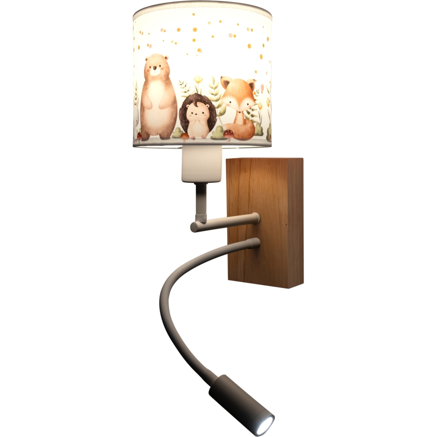 Brilagi - LED Dziecięca giętna lampa ścienna BOBO WOOD 1xE27/25W/230V + LED/3W dąb/biały/zwierzątka