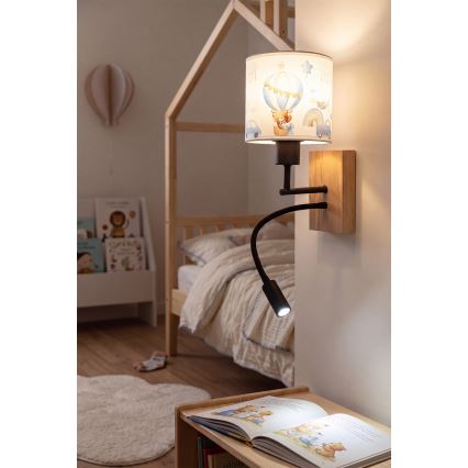 Brilagi - LED dziecięca giętka lampa ścienna BOBO WOOD 1xE27/25W/230V + LED/3W dąb/czarny/biały/niebieski/misie
