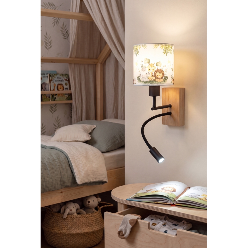 Brilagi - LED Dziecięca giętka lampa ścienna BOBO WOOD 1xE27/25W/230V + LED/3W dąb/czarny/biały/zielony/dżungla