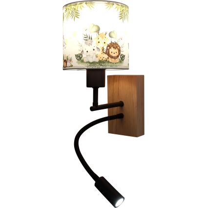 Brilagi - LED Dziecięca giętka lampa ścienna BOBO WOOD 1xE27/25W/230V + LED/3W dąb/czarny/biały/zielony/dżungla