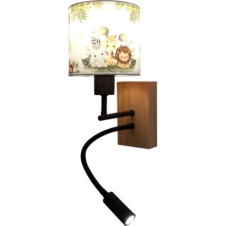 Brilagi - LED Dziecięca giętka lampa ścienna BOBO WOOD 1xE27/25W/230V + LED/3W dąb/czarny/biały/zielony/dżungla