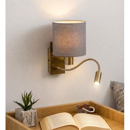 Brilagi - Giętna lampa ścienna LED NUBILA 1xE27/25W/230V + LED/3W mosiądz/jasnoszary