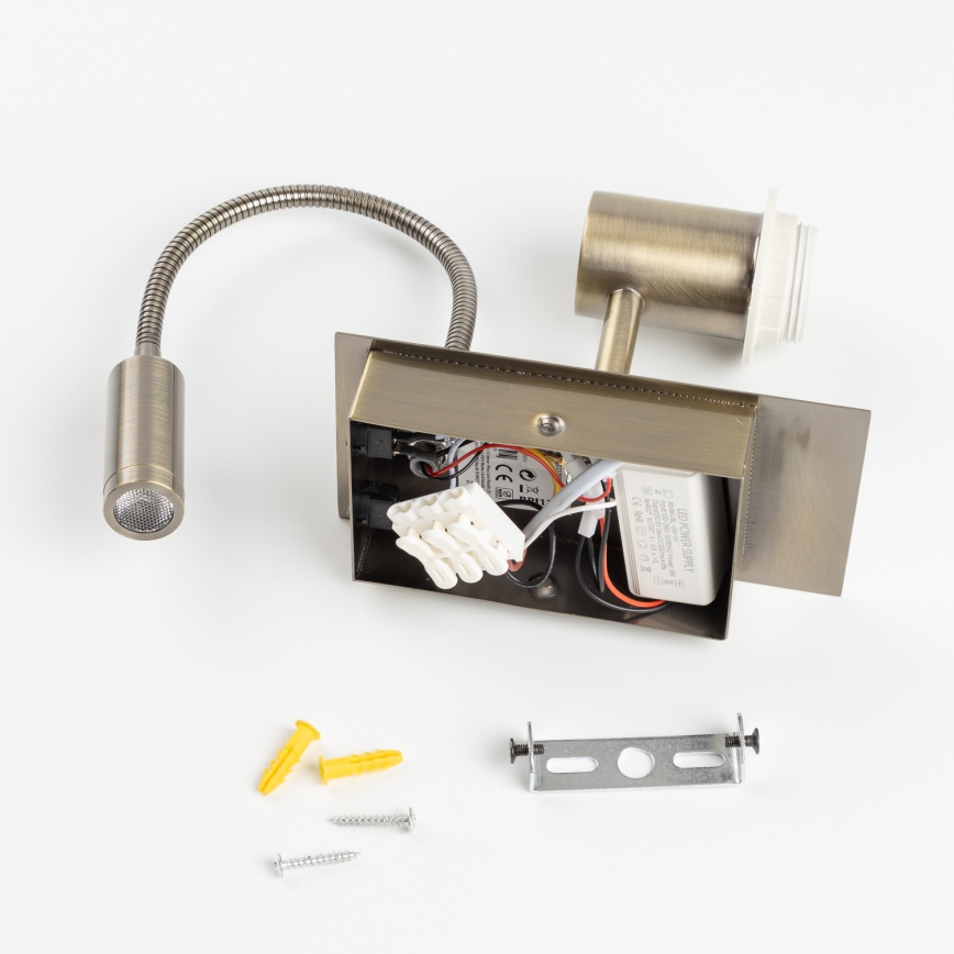 Brilagi - LED elastyczna lampa ścienna NUBILA 1xE27/25W/230V + LED/3W mosiądz/żółty