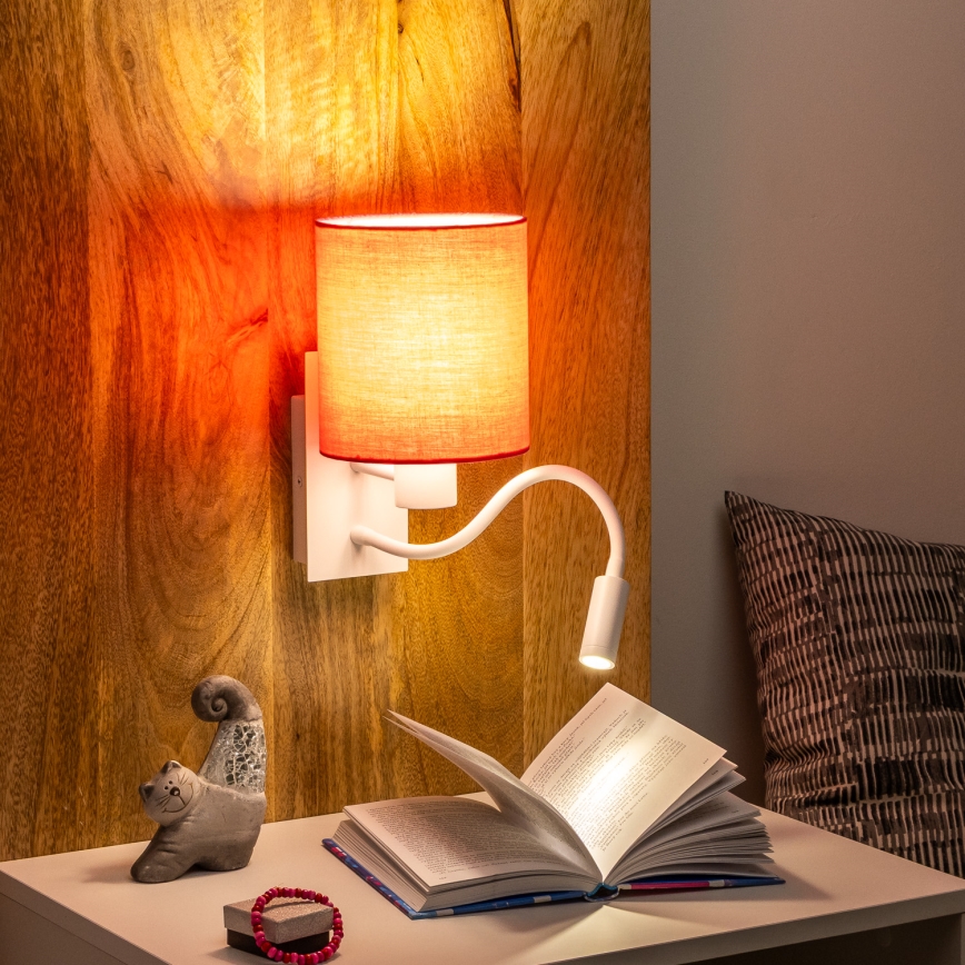 Brilagi - LED Elastyczny kinkiet NUBILA 1xE27/25W/230V + LED/3W biały/różowy