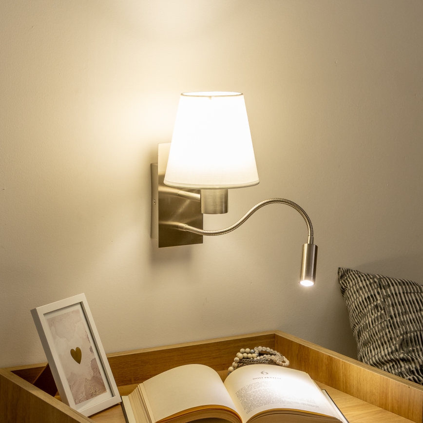Brilagi - LED Elastyczny kinkiet NUBILA 1xE27/25W/230V + LED/3W matowy chrom/biały