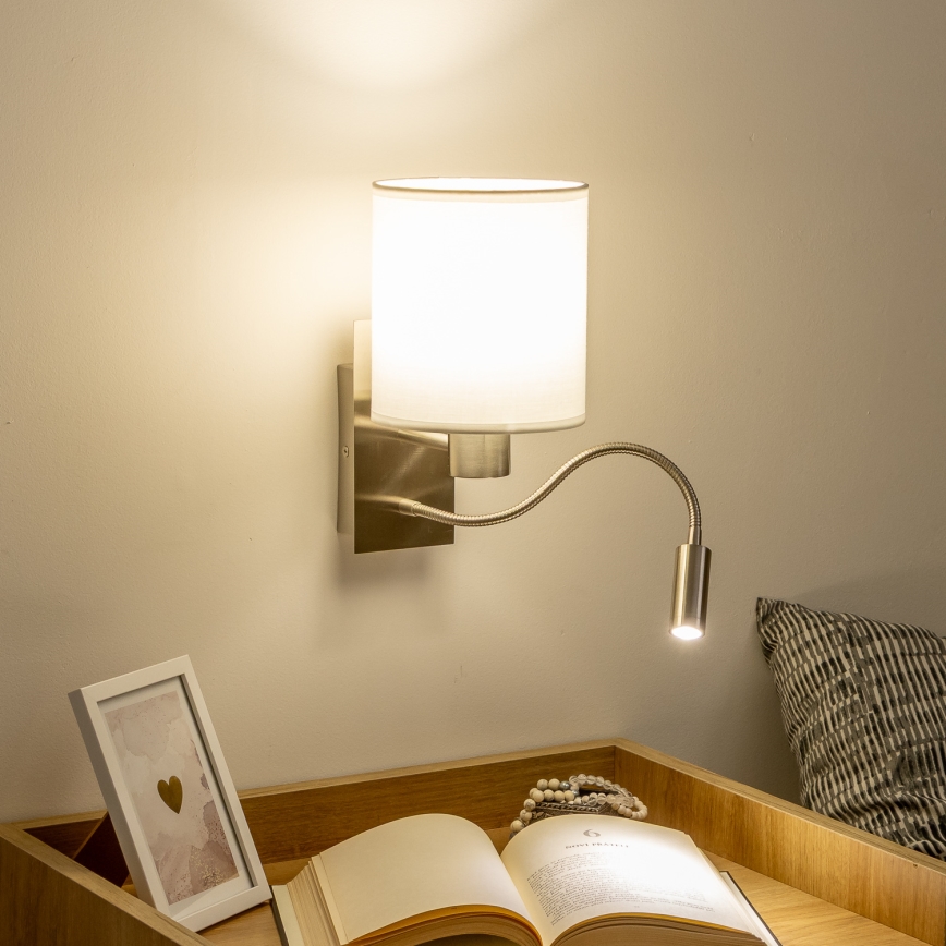 Brilagi - LED Elastyczny kinkiet NUBILA 1xE27/25W/230V + LED/3W matowy chrom/biały