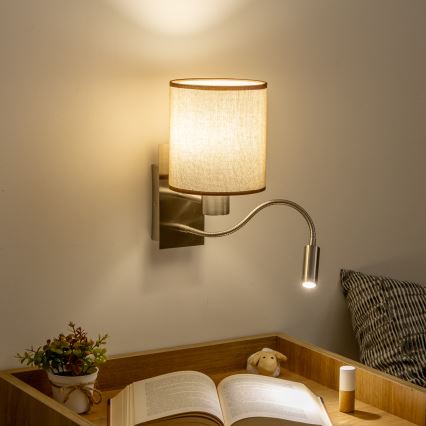 Brilagi - LED Elastyczny kinkiet NUBILA 1xE27/25W/230V + LED/3W matowy chrom/brązowy