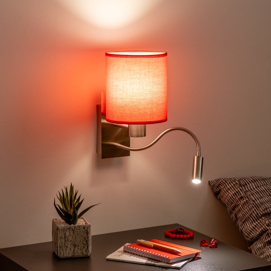 Brilagi - LED Elastyczny kinkiet NUBILA 1xE27/25W/230V + LED/3W matowy chrom/czerwony